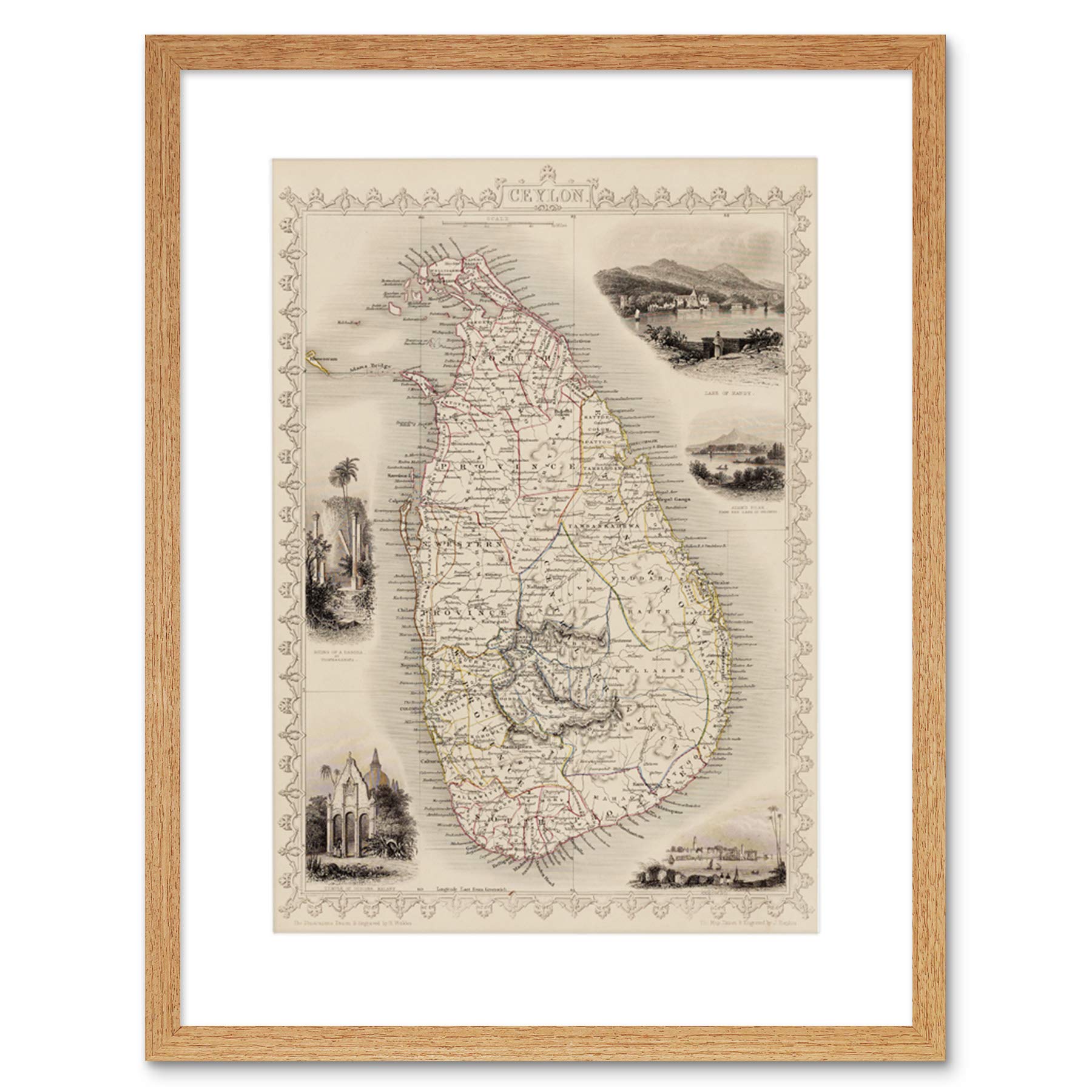 Wee Blue Coo Ceylon Sri Lanka Map Framed Wall Art Print