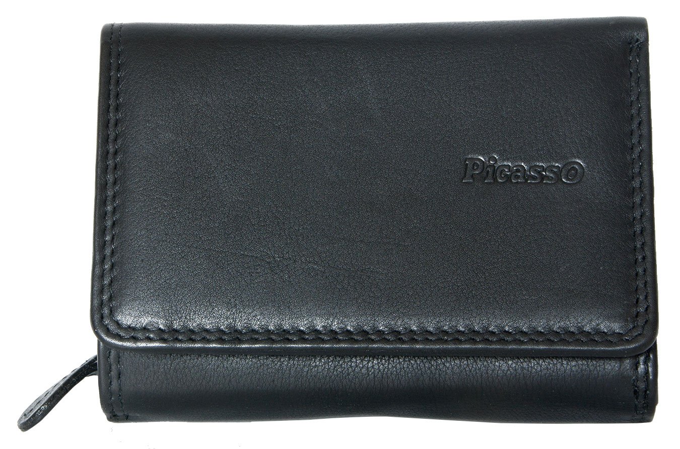 Women's Compact Sized Black Genuine Leather Wallet Picasso