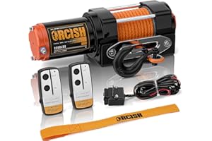 ORCISH 12V 3500LBS Waterproof Electric Winch, Synthetic Rope ATV/UTV/Truck Winch Kit for Towing, Off Road Portable Trailer Winch with Both Wireless Handheld Remote and Corded Control Recovery