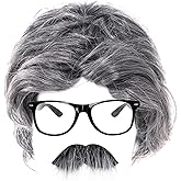 SUMERSHA 3pcs Old Men Costume Set Grandpa Wig Mustache Glasses for 100th Day Party Halloween Cosplay Accessories