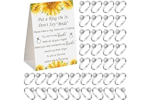 Woanger Put a Ring on It Bridal Shower Game with 50 Fake Rings, Rustic Greenery Theme Wedding Shower Games Wedding and Engagement Rings and Not Say Bride Rules Cards(Sunflower,Silver)
