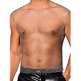 Lars Amadeus Rhinestone Fishnet Tank for Men's Shiny Sparkly Mesh Sleeveless Festival Sheer Vest