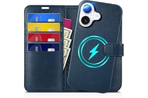 TUCCH Wallet Case for iPhone 16 6.1", PU Leather [Magnetic Detachable Shockproof Case] [Wireless Charge] [4 Card Holder] [Kic