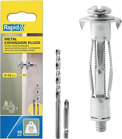 Rapid Hollow Wall Anchors 10pk Heavy Duty Metal Plasterboard Fixings 3-13mm