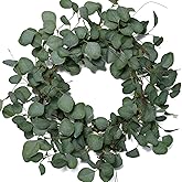 idyllic Eucalyptus Leaves Wreath Metal Polyester Fabric Paper Round Green Wreath 22 Inches for The Front Door Decor