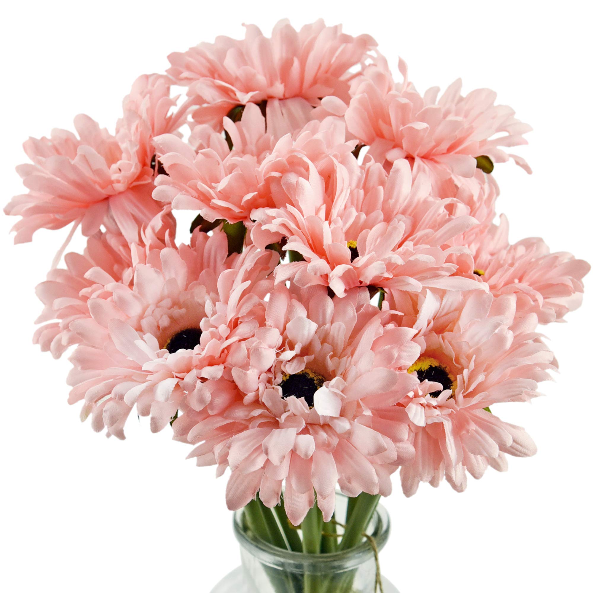 FiveSeasonStuff 10 Stems of Artificial Light Pink Silk Gerbera Flowers & Bouquet, for Home Shop Office Restaurant Wedding Party Décor/DIY Flower Arrangement Decoration, 32cm (12.6 inches)