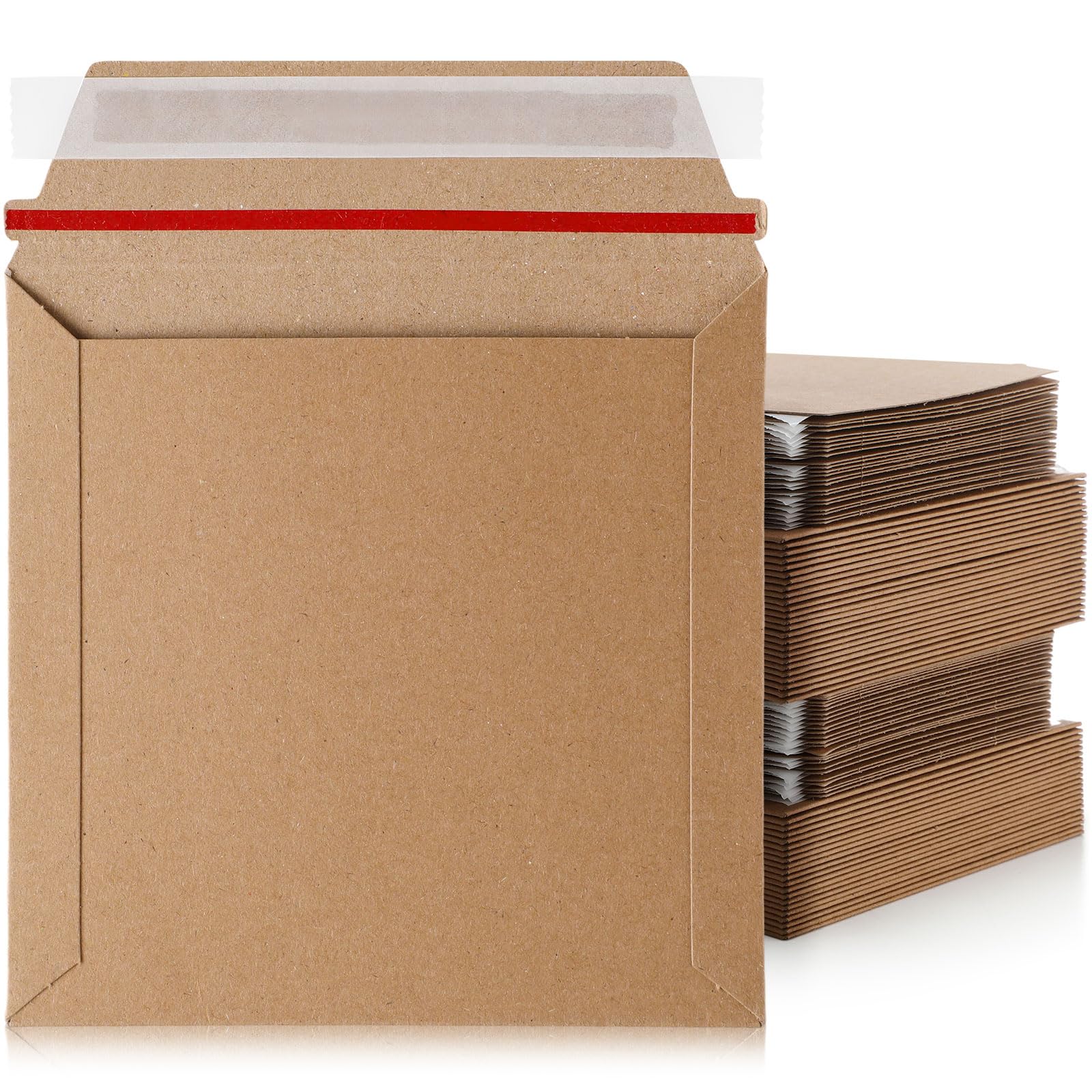Photo 1 of Fainne 200 Pcs 6 x 6'' Rigid Mailers 400 GSM Keep Flat Cardboard Mailers Shipping Cardboard Envelopes Disc DVD CD Envelopes with Self Adhesive Flap and Tear off Strip for Mailing Photo (Brown)