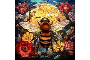 croshom Diamond Painting Kits for Adults, 5D DIY Diamond Art Kits for Beginners Round Full Drill Diamond Painting for Home Wall Decoration Gift 14×14inch, Stained Glass Bee