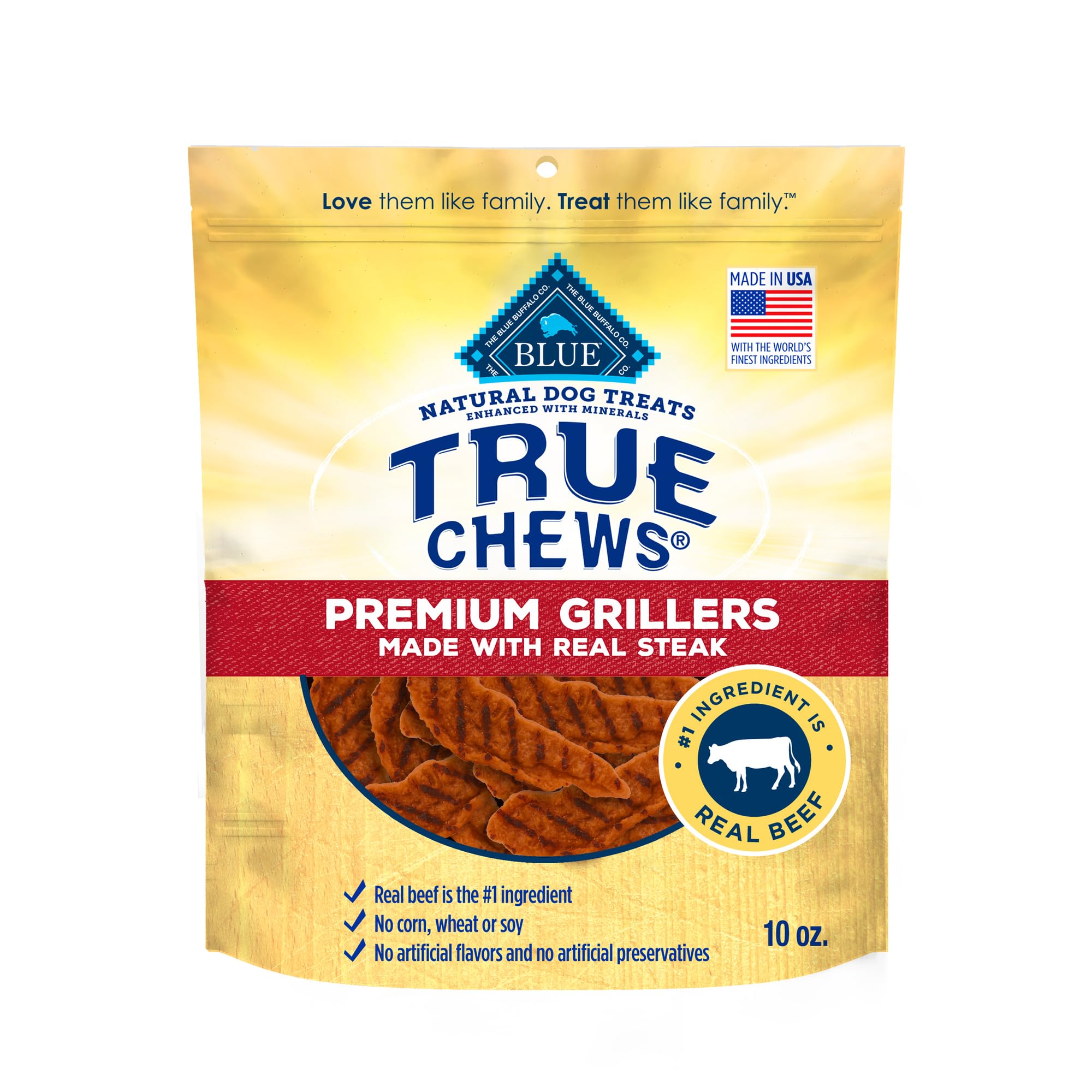 Photo 1 of Blue Buffalo True Chews Premium Grillers Dog Treats, Made in the USA with Natural Ingredients, Steak, 10-oz Bag