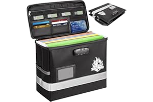 BALEINE Fireproof Document Box with Lock, Portable Fireproof Document Bag Waterproof Fire Proof File Boxes for Documents, File Organizer Box for Important Paperwork (Black, 12.5''x10.5''x6'')