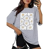 HEYTALALA Women's Oversized Tshirts Wildflower Graphic Tees Crew Neck Summer Short Sleeve Casual Loose Basic Tunic Tops