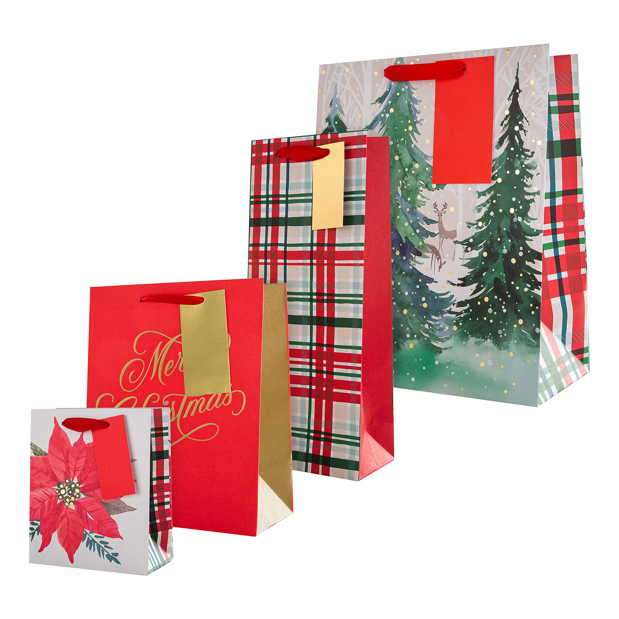Hallmark Gift Bags, Gift Bags for Presents, Pack of 4, Red Tartan, Festive Designs, Christmas
