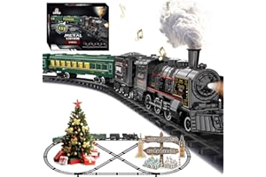 BUBUQE Electric Train Sets for Kids Metal Alloy Christmas Train Toys Steam Locomotive, Glowing Passenger Carriages, Luxury Tracks, Light & Sounds Rechargeable Birthday Gifts for Boys Girls Red Green …