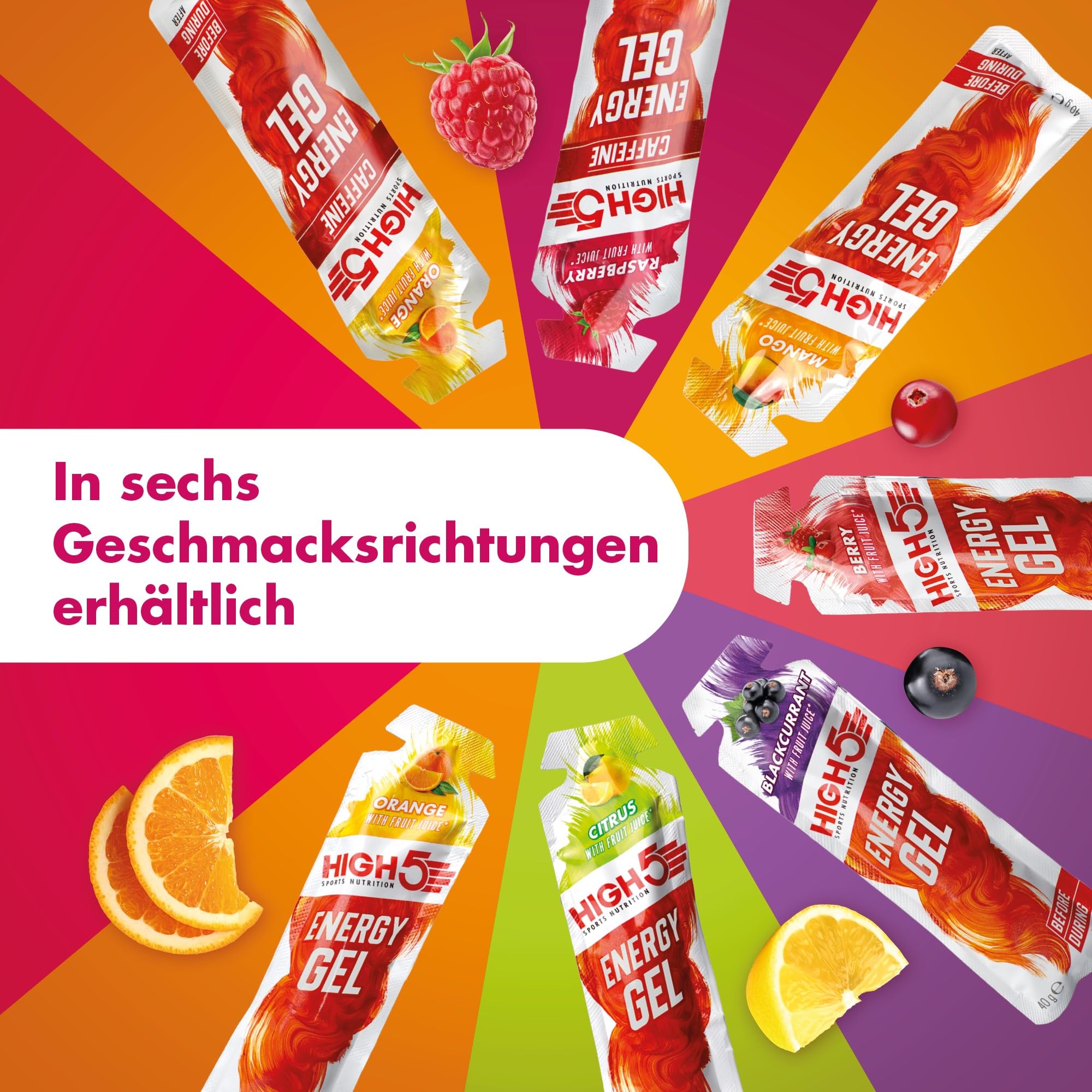 HIGH5 Energy Gel, Energie-Gel im schnell zu öffnenden Portionsbeutel, mit natürlichem Fruchtsaft | (Himbeere Koffein, 20 x 40g) 5