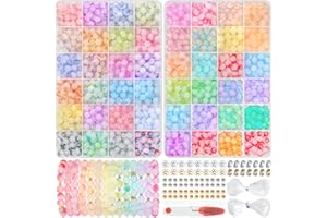 Acerich 1425 Pcs Glass Beads for Bracelets, 48 Colors 8mm Crystal Glass Beads for Jewelry Making Round Friendship Bracelet Making Kit Bead DIY Crafts for Birthday Gifts