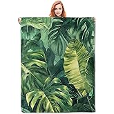 Leaf Blanket Gifts for Women Girls Soft Warm Lightweight Cozy Plush Tropical Green Plant Monstera and Banana Leaves Throw Blankets for Bedroom Living Room Sofa Home Decor 60"x50"