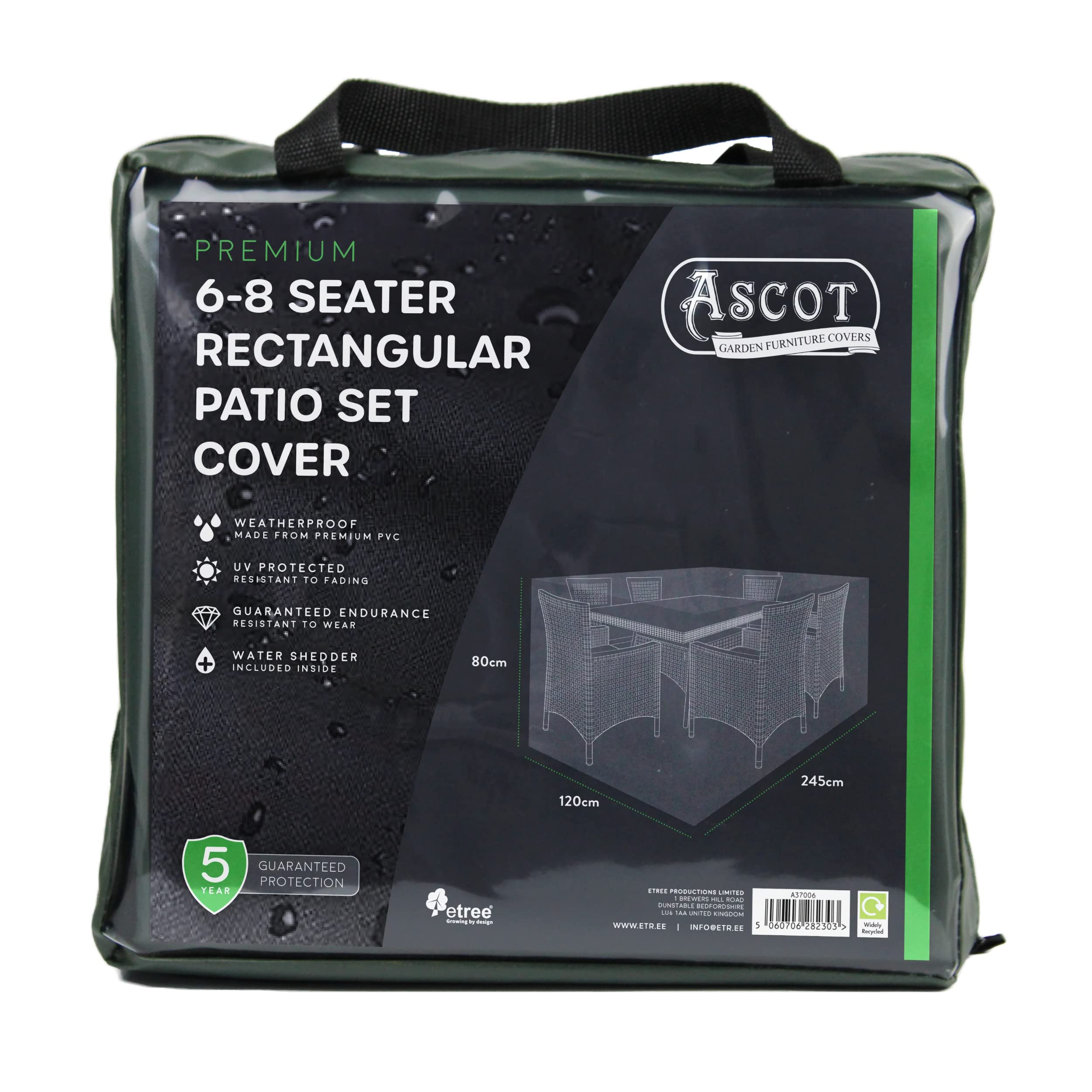 Ascot Premium Large(6-8 seater) Rectangular Patio Set Cover - 245 X 120 X 80 (H) cm Garden Green