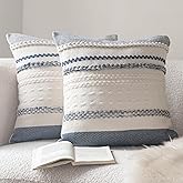 Cethom Boho Throw Pillow Covers 18x18 Inch Set of 2, Navy Blue Textured Decorative Couch Pillow Cases for Farmhouse Home Decor, Accent Cushion Cover for Sofa, Bed, Living Room, Bedroom