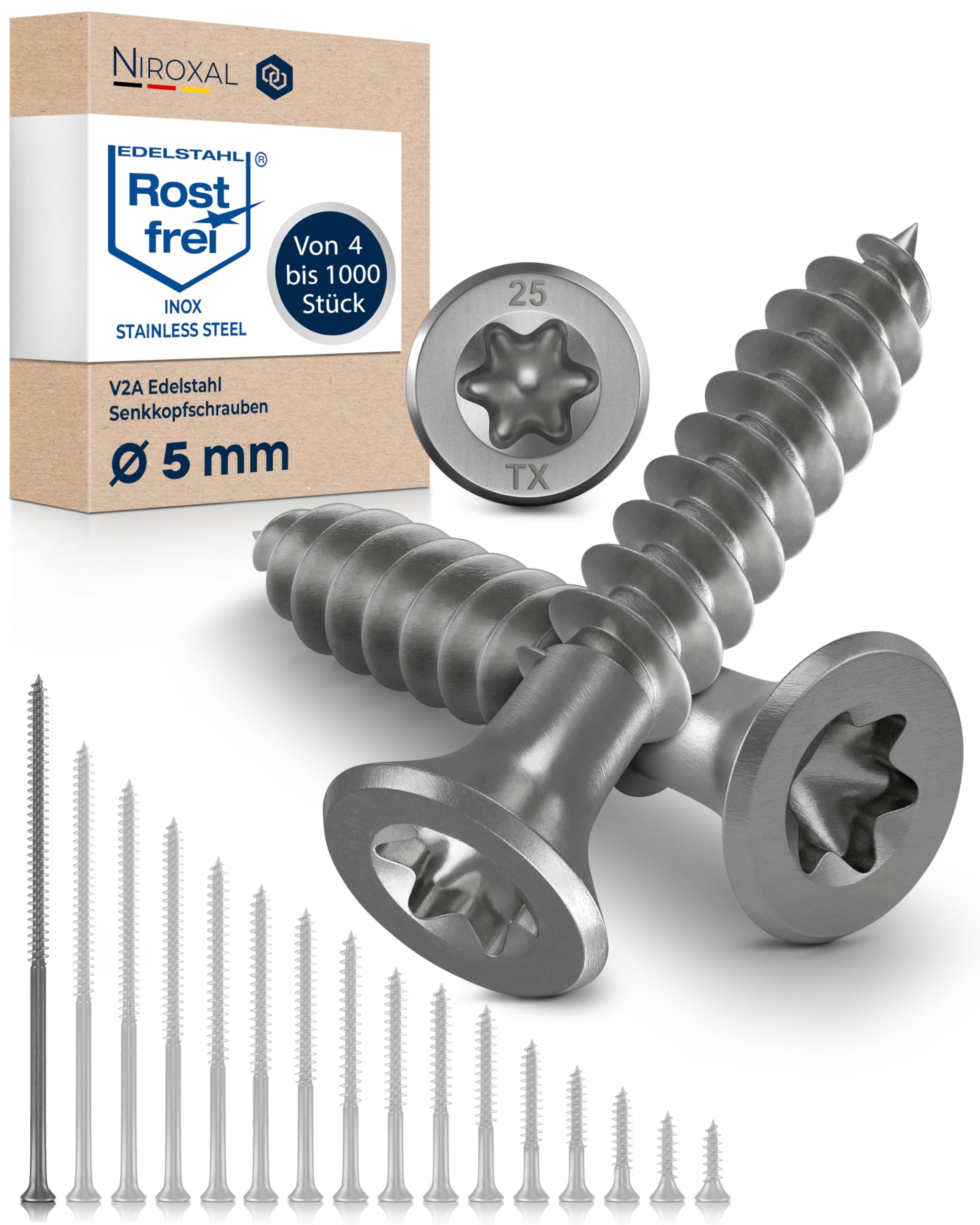 Wood Screws 5x120 mm Stainless Steel 304 Torx Countersunk Head Partial Thread Chipboard Screws Pack of 200 NietFullThings