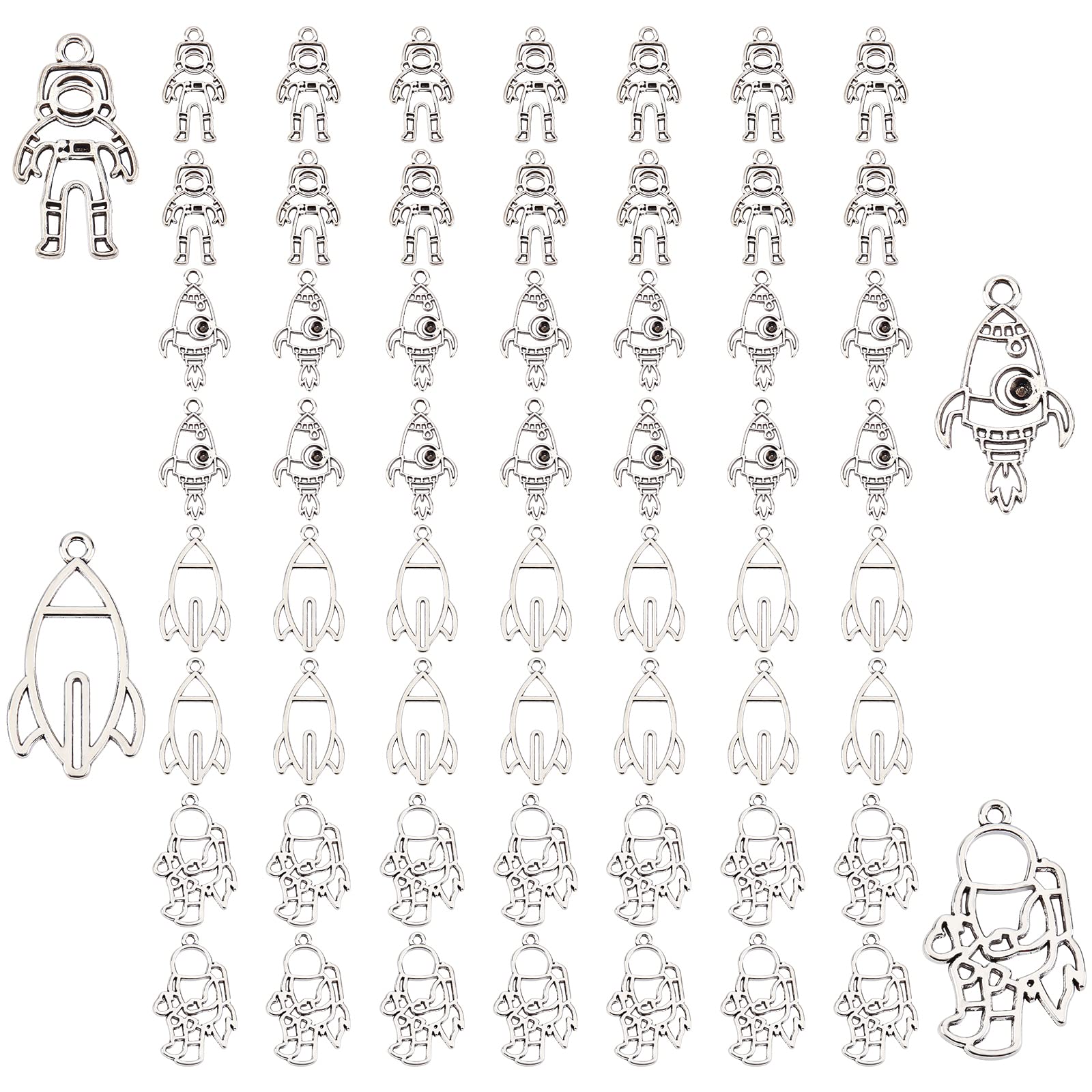 SUNNYCLUE 1 Box 60Pcs 4 Styles Spaceman Enamel Charms Pendants Astronaut Rocket Charms for Bracelet Necklace Earrings Jewellery Making