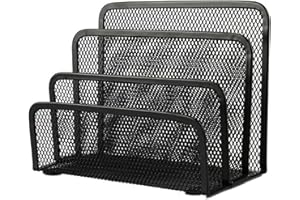 VANRA Small Letter Sorter Desktop File Holder Organizer Metal Mesh with 3 Vertical Upright Compartments (Black)
