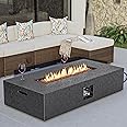 COSIEST 56-inch x 28-inch Outdoor Propane Fire Pit Coffee Table w Concrete Rectangle Base, 50,000 BTU, Free Lava Rocks and RainCover, Fits 20lb Tank Outside, Gray