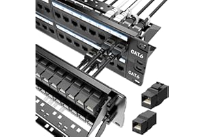 Jadaol 48 Port Patch Panel Rackmount or Wall Mount 19-Inch, 2U Cat6 Network Panel Preloaded with 48 Keystone Couplers plus 2 Spare, 10Gbps Ethernet Patch Panel with Cable Management & Back Support Bar