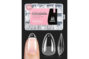 BEETLES GEL POLISH Beetles Gel Nail Tips Etch-X, Almond Short Fake Nails, 288pcs 12 Sizes, Press on Pre-Etched Half Matte Full Cover Acrylic False Nail Tips Almond Shape Nail Supplies Easy DIY Extension Gift for Women