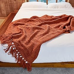PANDATEX Thick Chunky Orange Knitted Throw Blanket