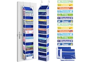 GliCraft 2 Pack 6 Shelf Weekly Clothes Organizer for Kids Daily Hanging Over Door Organizer with 12 Side Pockets Closet Storage Organizer for Kids Daily Activity Essential Stuff(Dark Blue)