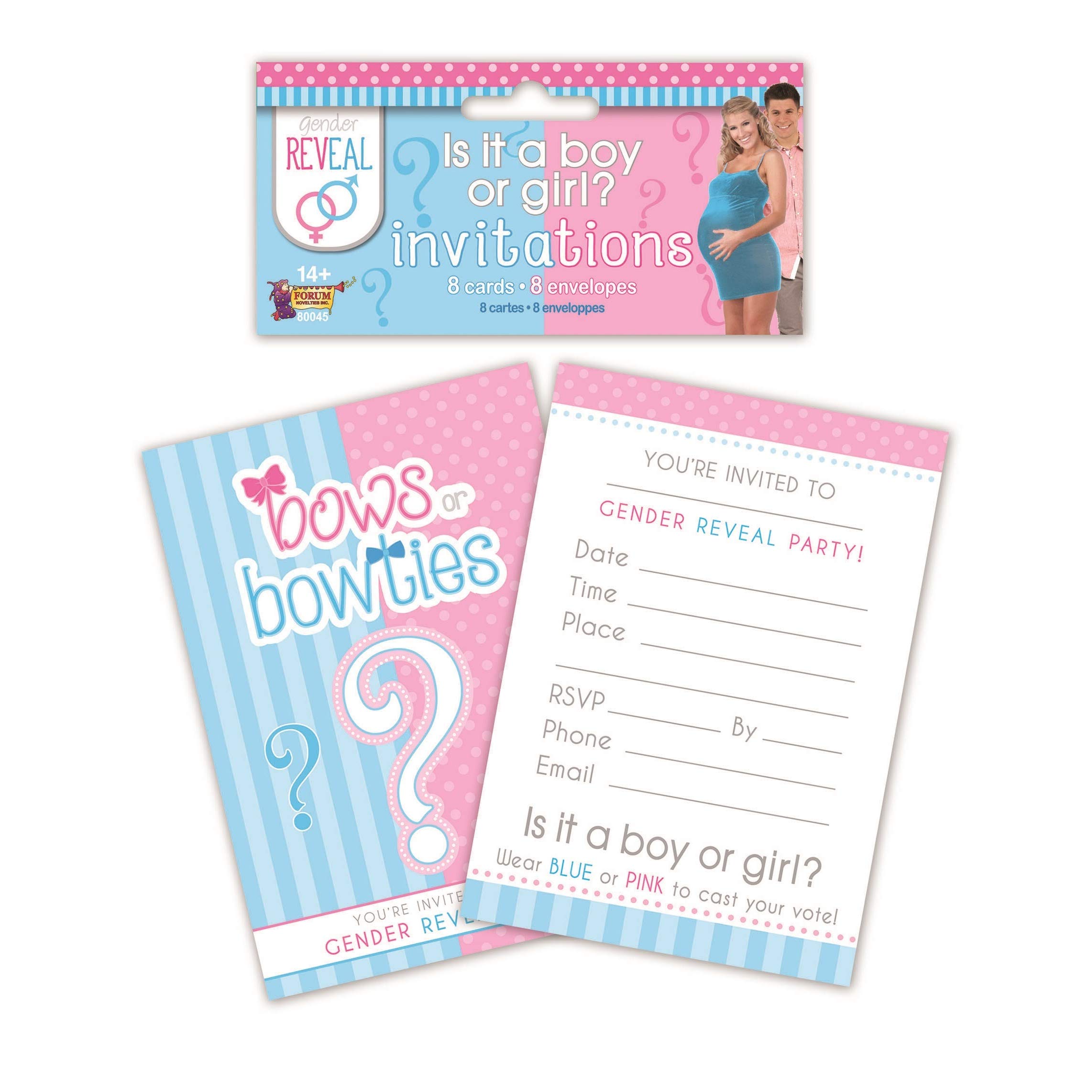 Forum Novelties x80045 Gender Reveal Invitation, Blue, Pink
