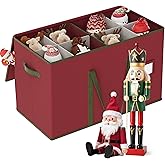 Christmas Figurine Storage Box for 15-Inch Figurines and Nutcrackers, Holiday Decor Organizer with Adjustable Dividers, 8 Slots and 2 Pockets, Dual Zippers, 600D Oxford, 24.8"x12.2"x15.2" ,Red