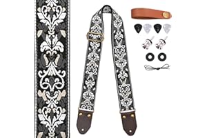 PAXMATE Guitar Strap, 2" Embroidery Cotton Guitar Straps Adjustable with Leather Ends for Bass, Electric & Acoustic Guitar