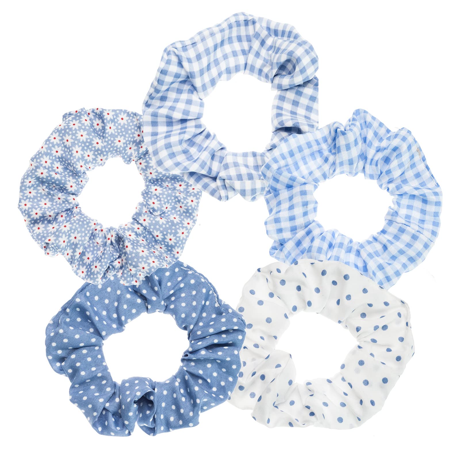 Scrunchies for Hair, Blue Plaid 5PCS Bandana Scrunchy Hair Ties, Hair Bands for Women. (Blue Plaid)