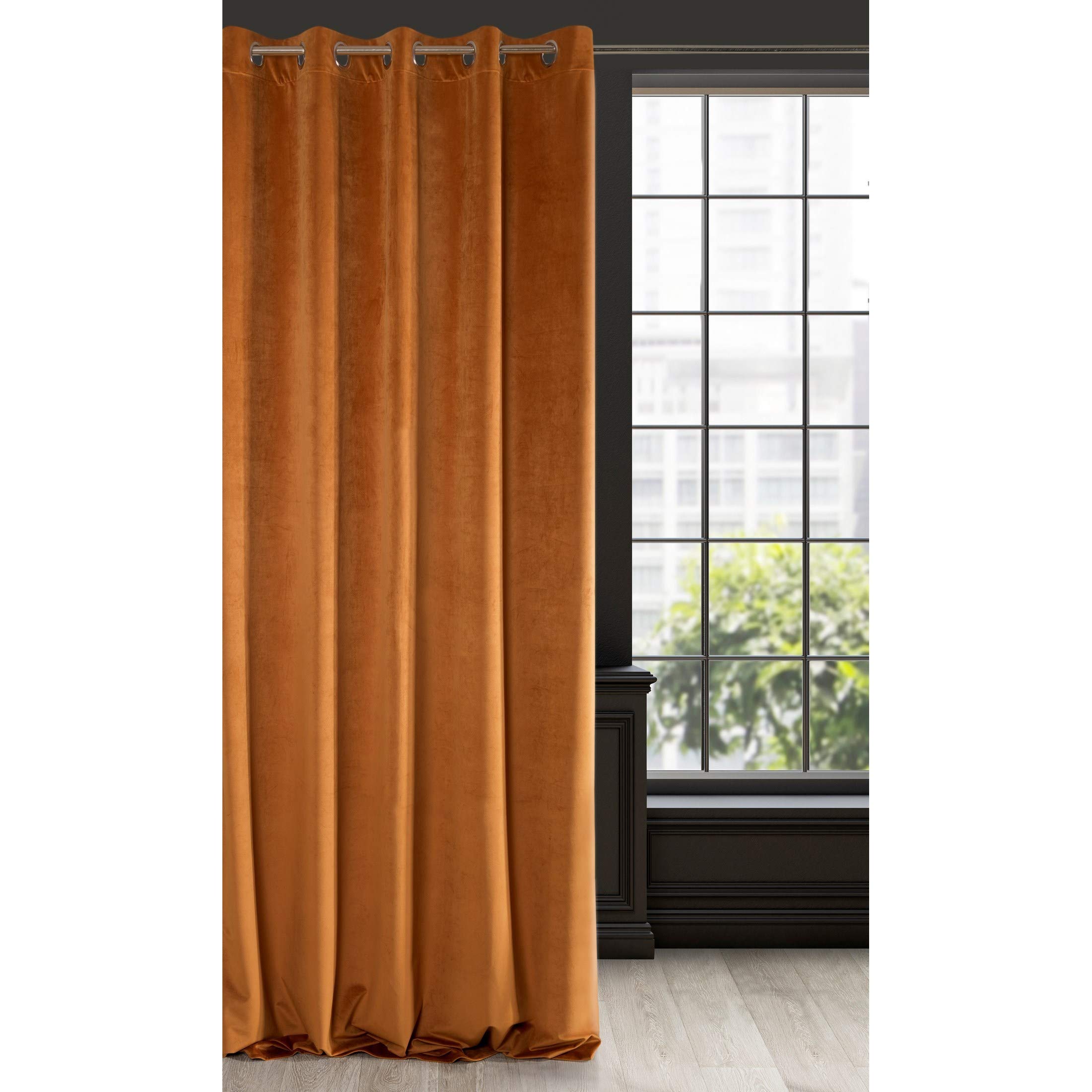 Eurofirany Soft Plain Opaque Velvet Curtain with Eyelets - 1 Unit, Thick Fluffy Panel Drape Classic Glamour Elegant Living Room Bedroom, W55'' x L98.4'', 140x250 cm, Rust Brown
