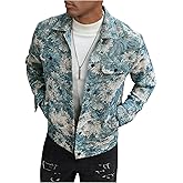 Floerns Men's Floral Jacquard Button Front Going Out Jacket Long Sleeve Shacket Shirts