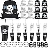 Yungyan 48 Pcs Volleyball Party Favors Set Volleyball Goodie Bags 24oz Volleyball Cups with Lids Sport Drawstring Bags Volleyball Hair Ties Bracelets for Team Gifts Volleyball Party Supplies