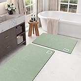 2 Piece Bathroom Rugs Mat Set - Quick Dry Diatomaceous Earth Bath Mat for Bathroom Non-Slip Bath Rug with Rubber Backing, Absorbent Bath Mats Thin Bath Floor Mat,15.7x23.6+15.7x47.2 Inch, Sage Green