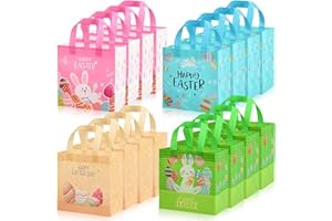 YANGTE 16 Pack Easter Gift Bags, Reusable Easter Bags With Handle, Bunny Easter Egg Non-Woven Bags, Easter Treat Bags for Kids, Foldable Water Resistant for Holiday Party Favors