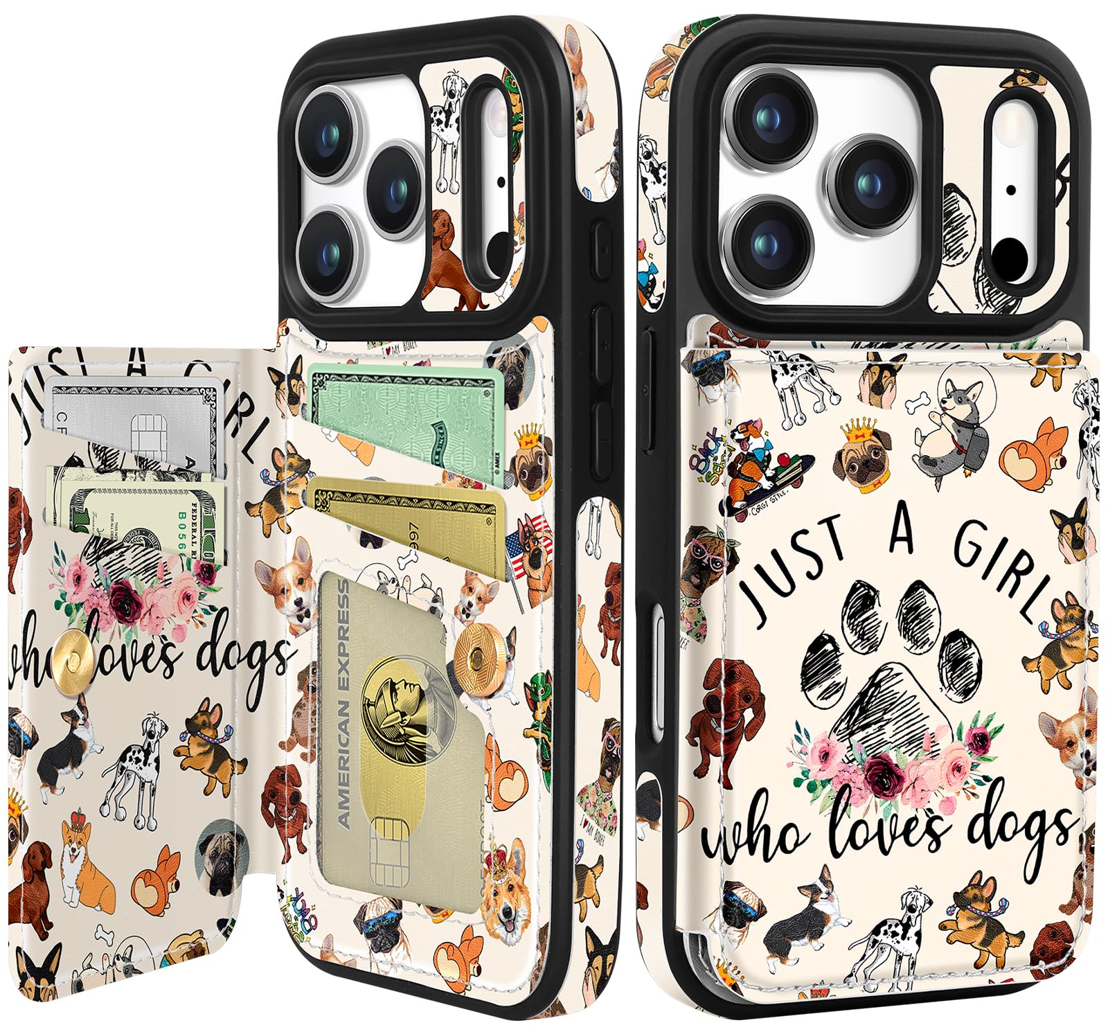 Photo 1 of Shorogyt Compatible with iPhone 17 Pro Wallet Case with Card Holder - Cute Dog Lover Design Kickstand for Magnetic Clasp Back Flip Folio Leather Phone Covers for Women Men Girls