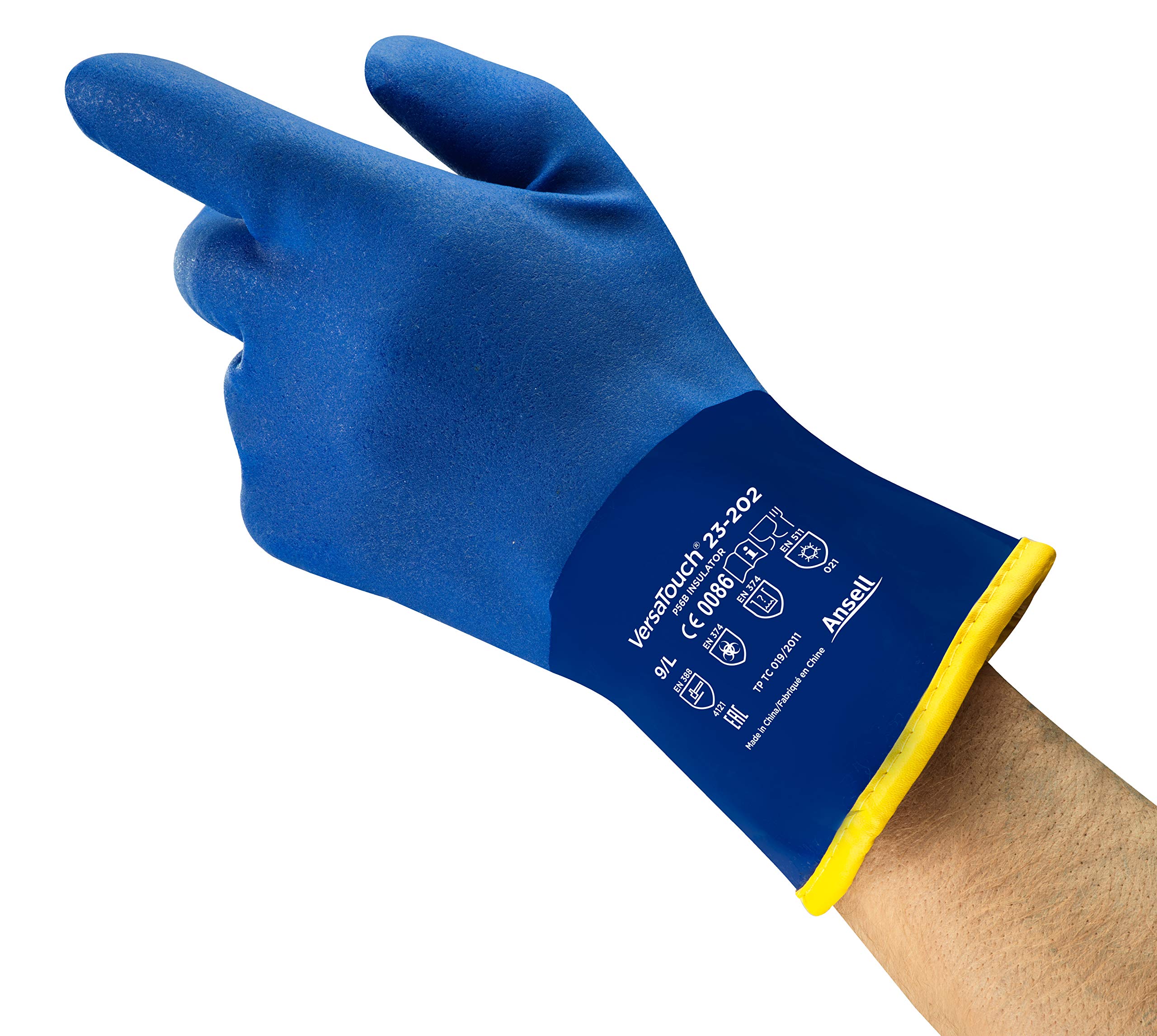 Ansell AlphaTec 23-202 Work Gloves in PVC, Food Handling, Dexterity and Flexibility at Low Temperatures, Dipped Rough Finish for Enhanched Grip, industrial PPE, Blue, Size XL (6 Pairs)