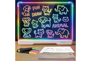 Led Drawing Board,16-inch Rechargeable Light Up Drawing Pad with 7 Color Modes, Lumiboard Board with Stand and 7 Markers & Tr
