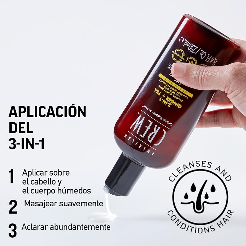 3 en 1 Ginger + Tea, Champú Acondicionador y Gel de Ducha, Limpia e Hidrata el Cabello y el Cuerpo, Mantiene y Repone la Barrera de Hidratación, Aroma Revitalizante y Energizante