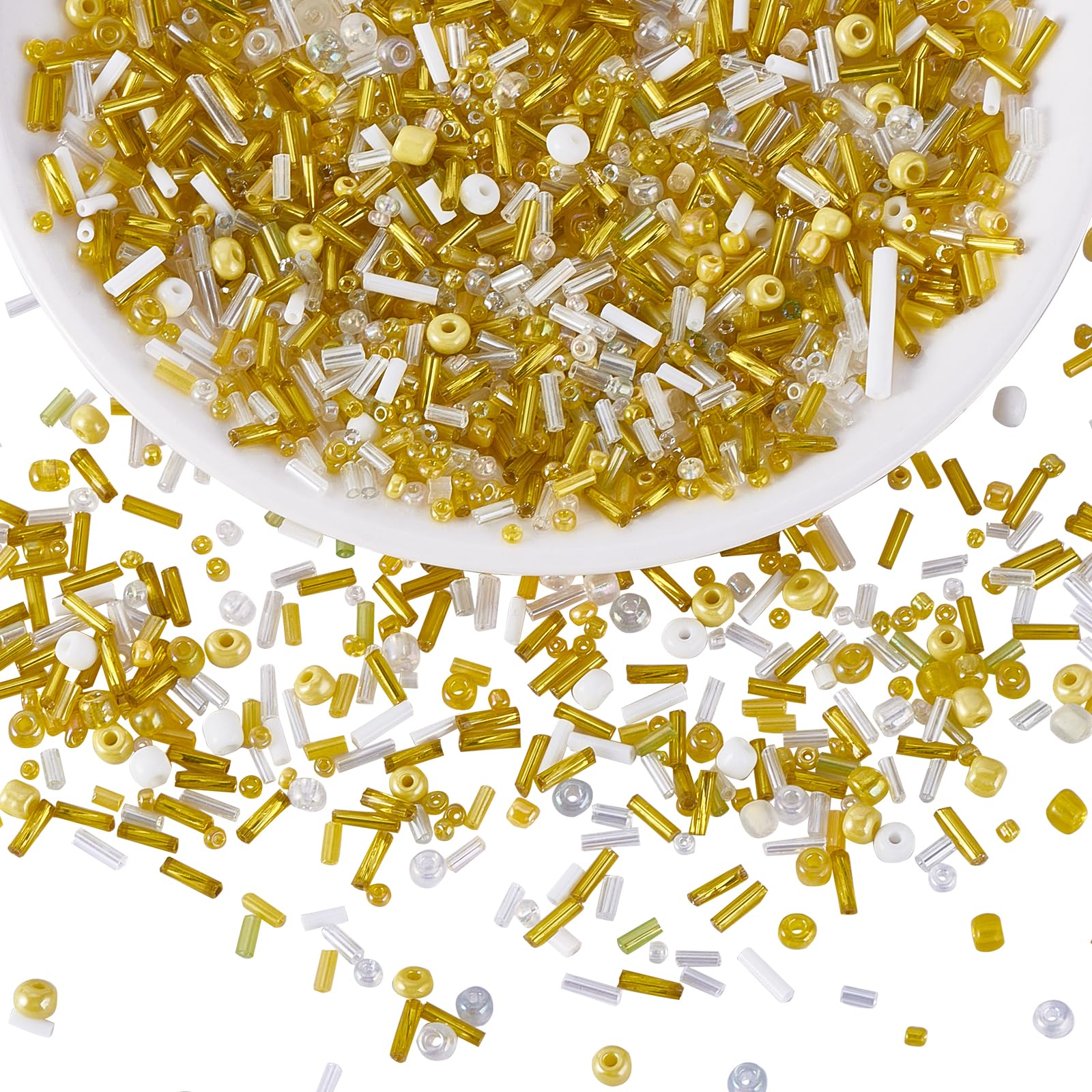 BEEFLYING 1 Pack Glass Seed Beads 1.5-4.5mm Tube Spacer for DIY Jewelry Making Bracelet Necklace Earring (Yellow)