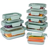 ProKeeper Borosilicate Glass Food Storage Containers W Airtight Leak-Proof Snap-Lock Lids Removable Silicone Bases, Assorted Sizes Oven Freezer &amp; Microwave Safe BPA-Free, Mint (16-Piece Everyday Set)
