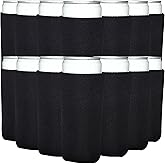 TahoeBay Slim Can Cooler Sleeves (1 Pack of 25) Skinny Tall Cans 12 Oz Bulk Thin Seltzer Fit Sublimation Blanks for Vinyl Plain Blank Foam Beer Bottles Black White Assorted Solid Set (Black)