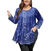 Tunic Tops for Women Plus Size 3/4 Sleeve Crew Neck Swing Flare Loose T-Shirt Blouses to Wear with Leggings
