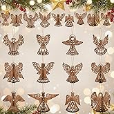 Qunclay 36 Pcs Christmas Angel Ornaments Wooden Angel Christmas Tree Decorations Rustic Xmas Religious Farmhouse Wood Hanging Ornaments for Tree Crafts Home Window Xmas Gift