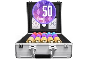 HEITOK 600-Piece Casino Poker Chip Set with Denominations, 11.5g Weighted Chips, 2 Decks, Compact Aluminum Case for Texas Hold'em, Blackjack