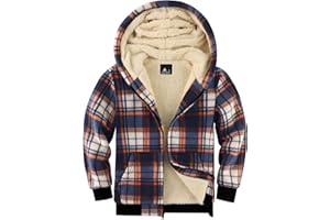V VALANCH Boys Zip Up Hoodie Fleece Sherpa Lined Hooded Flannel Jacket for Kids 6-15 Years